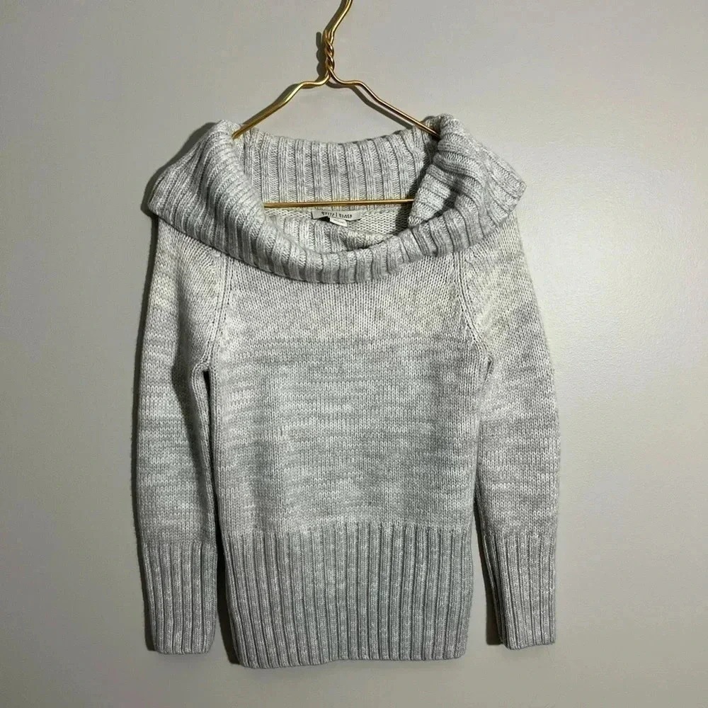 White House Black Market‎ Gray Cowl Neck Marl Knit Sweater Womens Small